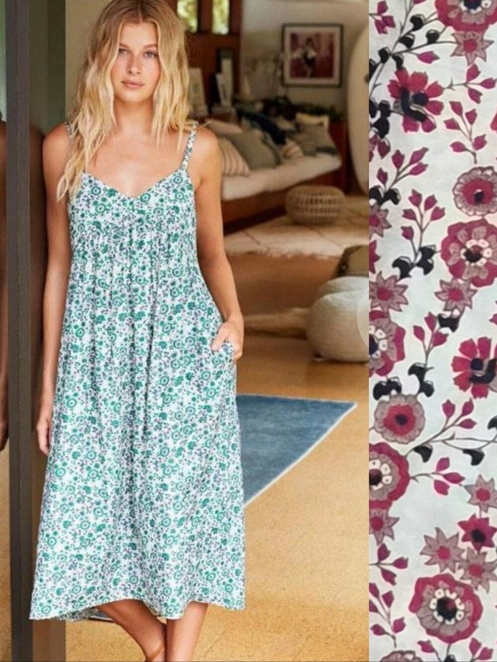 RARE Color XiRENA Dani Cotton Silk Floral Spaghetti-Strap Sundress Small